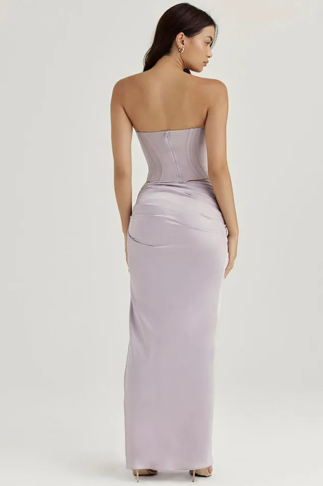 House Of CB Jia Grey Satin Gathered Maxi Skirt Women Bottoms House Of CB Jia Grey Satin Gathered Maxi Skirt Women Bottoms