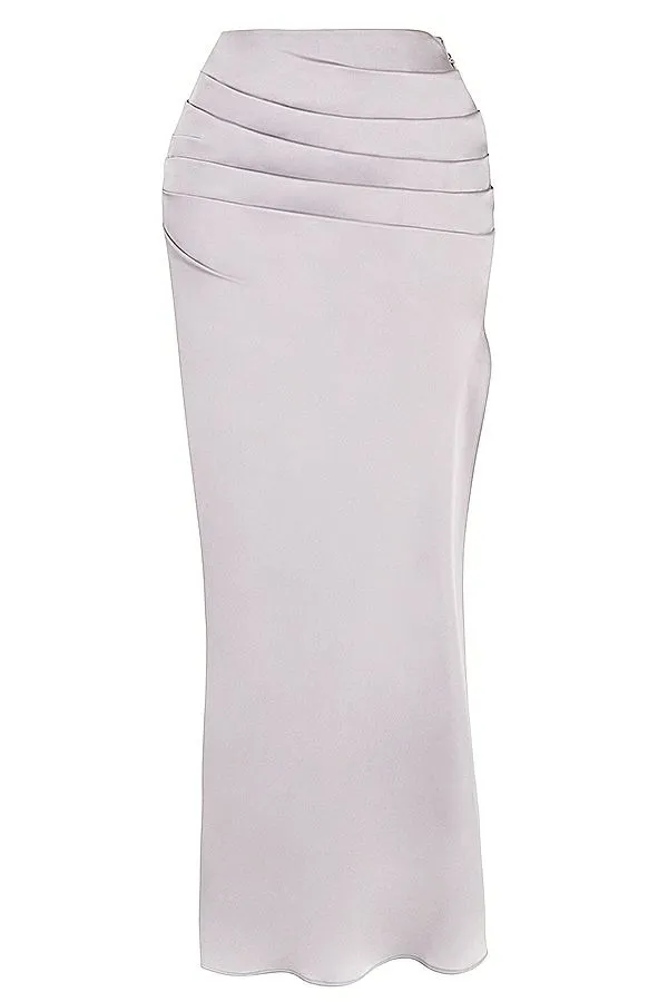 House Of CB Jia Grey Satin Gathered Maxi Skirt Women Bottoms House Of CB Jia Grey Satin Gathered Maxi Skirt Women Bottoms