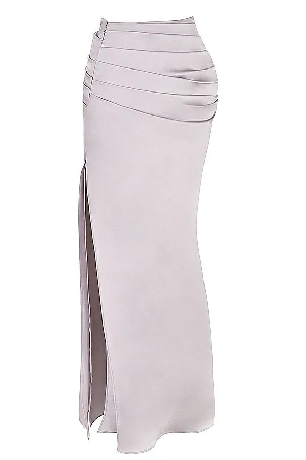 House Of CB Jia Grey Satin Gathered Maxi Skirt Women Bottoms House Of CB Jia Grey Satin Gathered Maxi Skirt Women Bottoms
