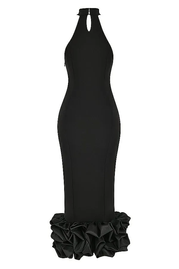 House Of CB Juniper Black Peplum Midi Dress Women Dresses House Of CB Juniper Black Peplum Midi Dress Women Dresses