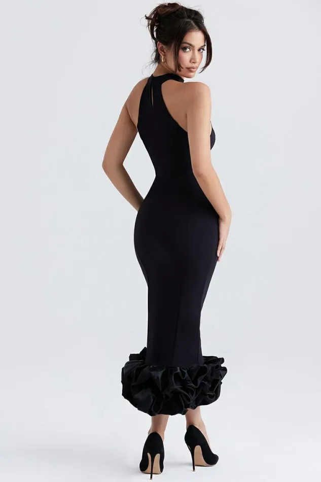 House Of CB Juniper Black Peplum Midi Dress Women Dresses House Of CB Juniper Black Peplum Midi Dress Women Dresses