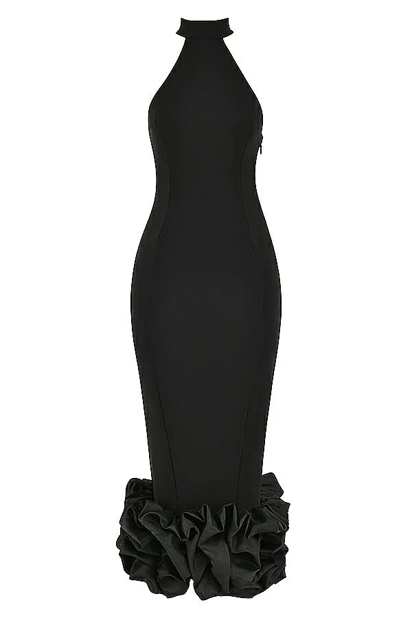House Of CB Juniper Black Peplum Midi Dress Women Dresses House Of CB Juniper Black Peplum Midi Dress Women Dresses