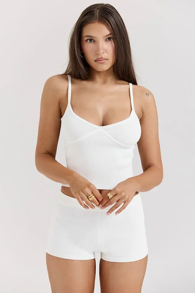House Of CB Kai White Summer Knit Hot Pants Women Bottoms