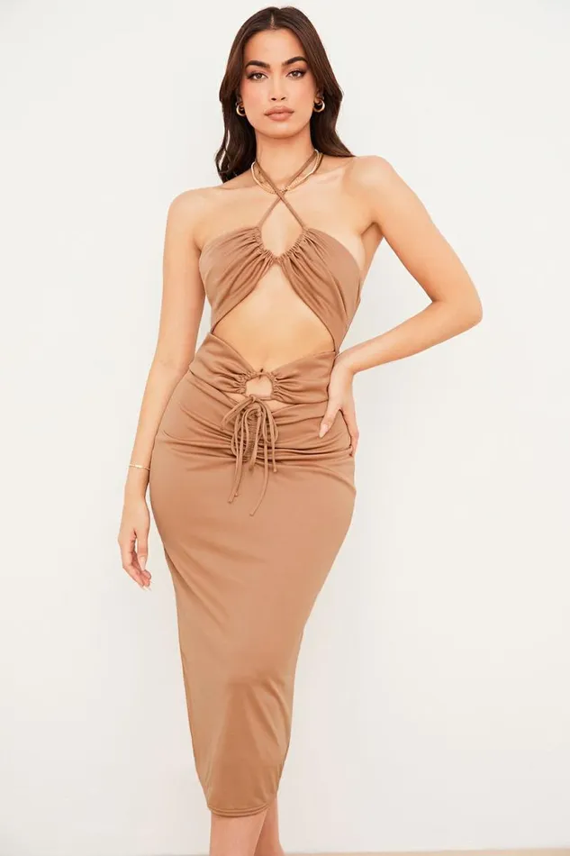 House Of CB Kasia Caramel Cutout Midi Dress Women Dresses House Of CB Kasia Caramel Cutout Midi Dress Women Dresses