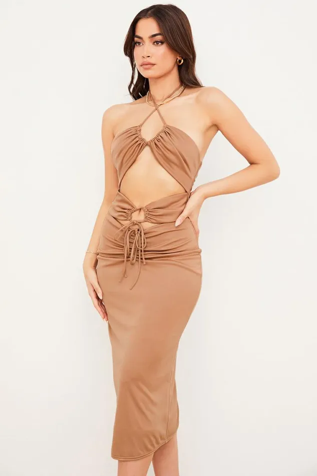 House Of CB Kasia Caramel Cutout Midi Dress Women Dresses House Of CB Kasia Caramel Cutout Midi Dress Women Dresses