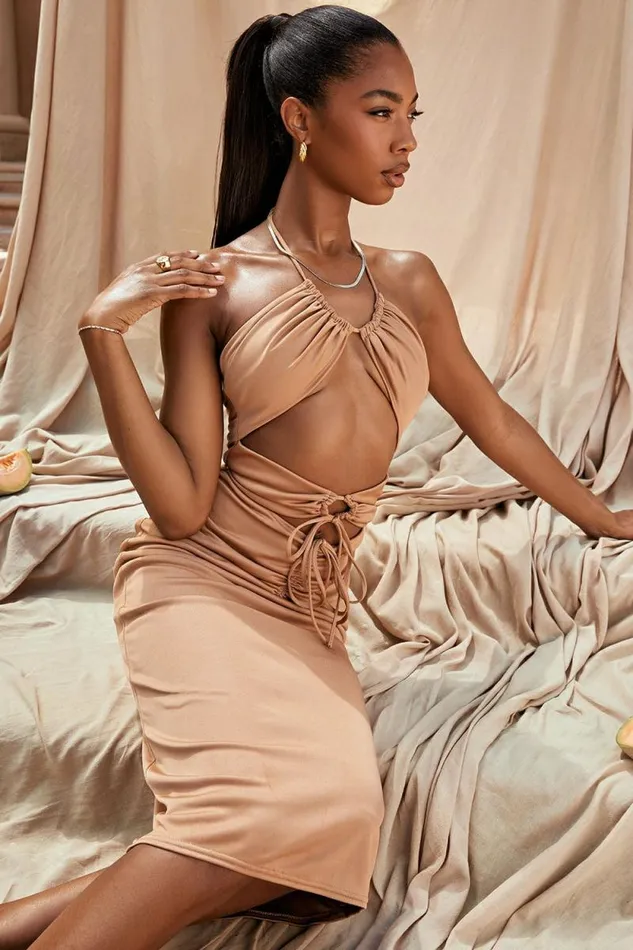 House Of CB Kasia Caramel Cutout Midi Dress Women Dresses House Of CB Kasia Caramel Cutout Midi Dress Women Dresses