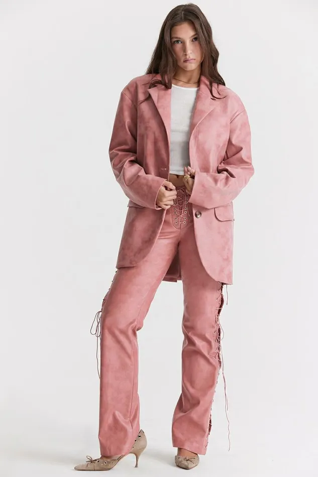 House Of CB Kiera Warm Pink Vegan Leather Oversized Blazer Women Outerwear House Of CB Kiera Warm Pink Vegan Leather Oversized Blazer Women Outerwear