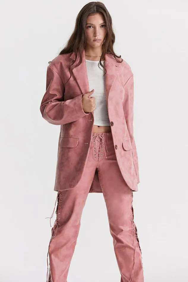 House Of CB Kiera Warm Pink Vegan Leather Oversized Blazer Women Outerwear House Of CB Kiera Warm Pink Vegan Leather Oversized Blazer Women Outerwear