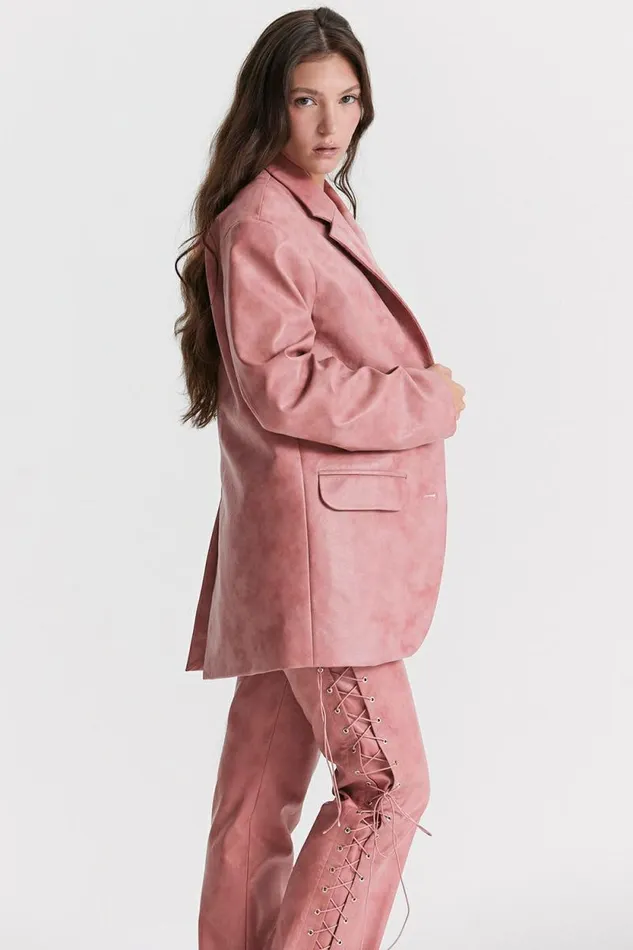 House Of CB Kiera Warm Pink Vegan Leather Oversized Blazer Women Outerwear House Of CB Kiera Warm Pink Vegan Leather Oversized Blazer Women Outerwear