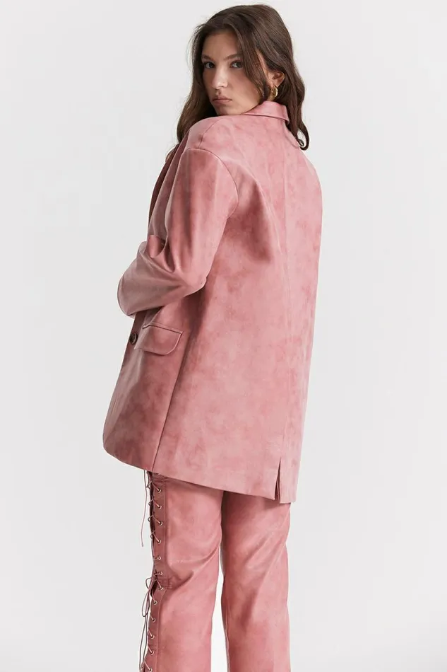 House Of CB Kiera Warm Pink Vegan Leather Oversized Blazer Women Outerwear House Of CB Kiera Warm Pink Vegan Leather Oversized Blazer Women Outerwear