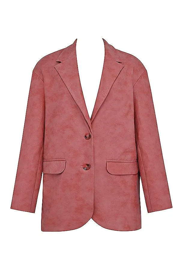 House Of CB Kiera Warm Pink Vegan Leather Oversized Blazer Women Outerwear House Of CB Kiera Warm Pink Vegan Leather Oversized Blazer Women Outerwear