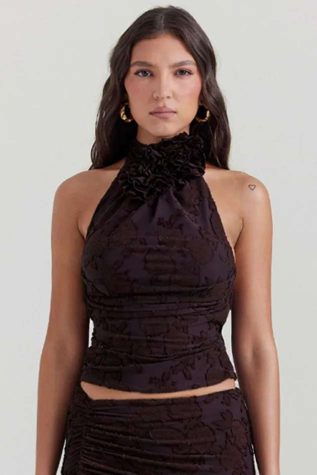 House Of CB Kyra Cocoa Halter Top Women Tops