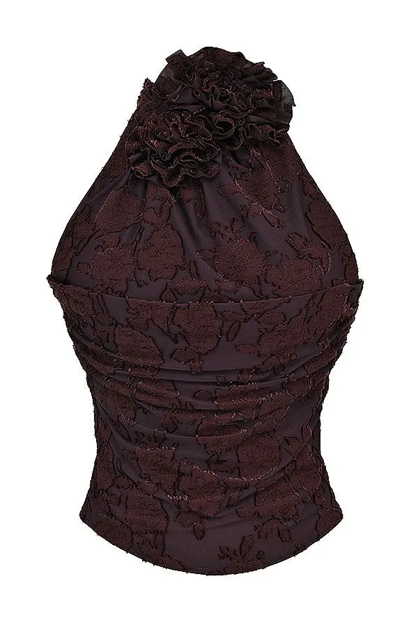 House Of CB Kyra Cocoa Halter Top Women Tops