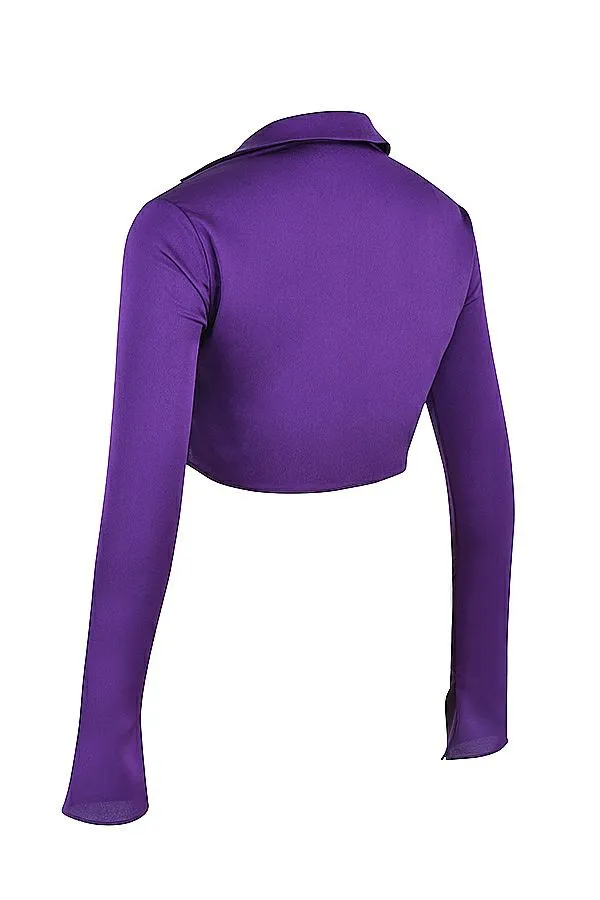 House Of CB Lavender Grape Satin Cropped Tie Front Top Women Tops House Of CB Lavender Grape Satin Cropped Tie Front Top Women Tops