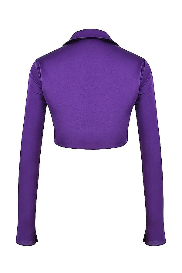 House Of CB Lavender Grape Satin Cropped Tie Front Top Women Tops House Of CB Lavender Grape Satin Cropped Tie Front Top Women Tops