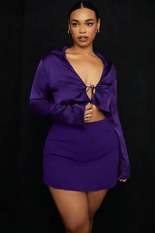 House Of CB Lavender Grape Satin Cropped Tie Front Top Women Tops House Of CB Lavender Grape Satin Cropped Tie Front Top Women Tops