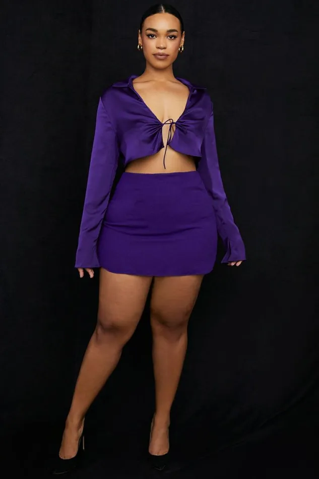 House Of CB Lavender Grape Satin Cropped Tie Front Top Women Tops House Of CB Lavender Grape Satin Cropped Tie Front Top Women Tops