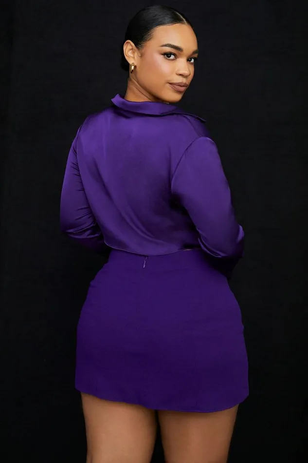 House Of CB Lavender Grape Satin Cropped Tie Front Top Women Tops House Of CB Lavender Grape Satin Cropped Tie Front Top Women Tops
