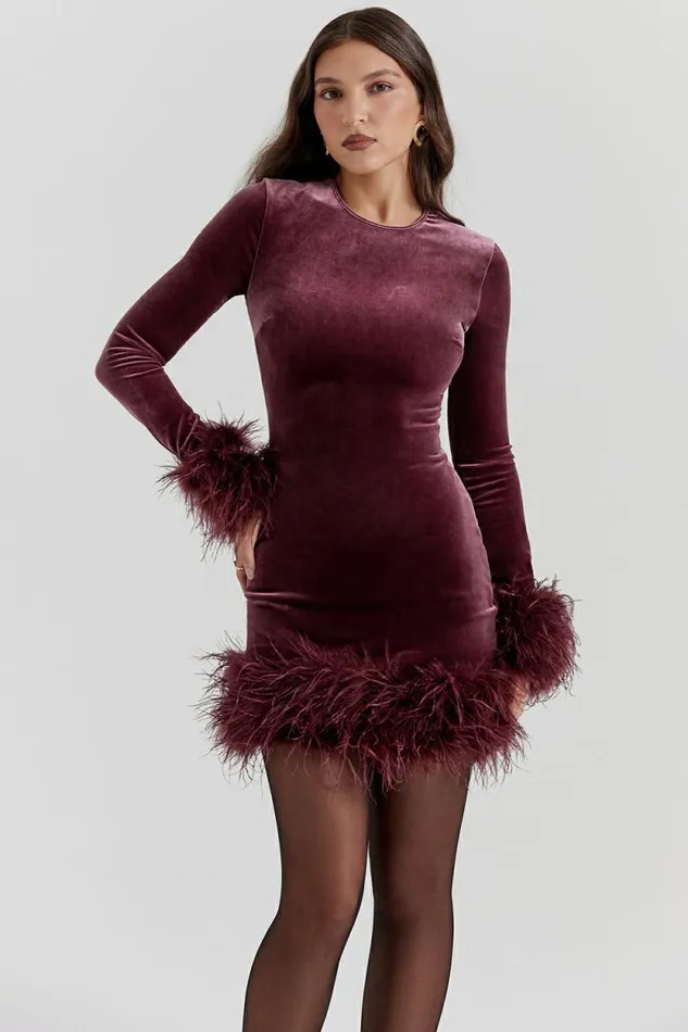 House Of CB Lavinia Mulberry Velvet Mini Dress Women Dresses
