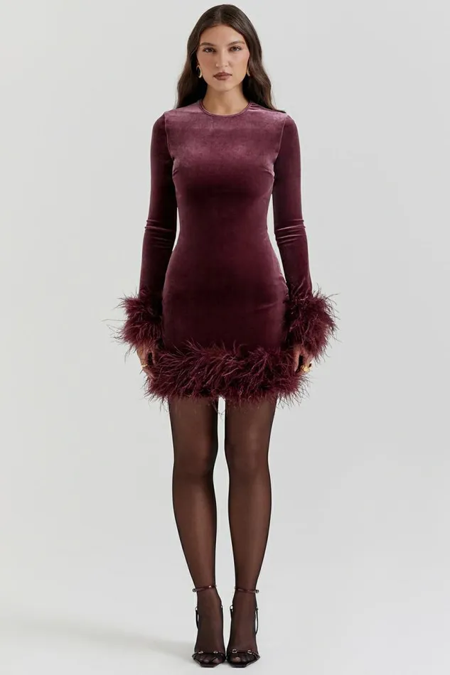House Of CB Lavinia Mulberry Velvet Mini Dress Women Dresses House Of CB Lavinia Mulberry Velvet Mini Dress Women Dresses