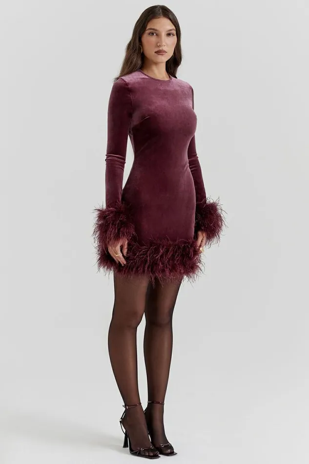 House Of CB Lavinia Mulberry Velvet Mini Dress Women Dresses House Of CB Lavinia Mulberry Velvet Mini Dress Women Dresses