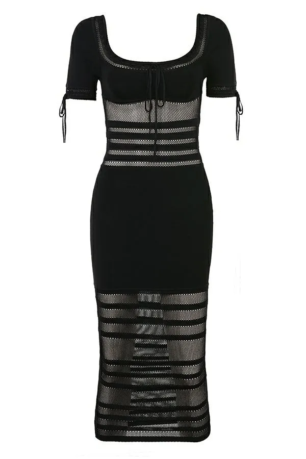 House Of CB Lilla Black Openwork Knit Midi Dress Women Dresses House Of CB Lilla Black Openwork Knit Midi Dress Women Dresses