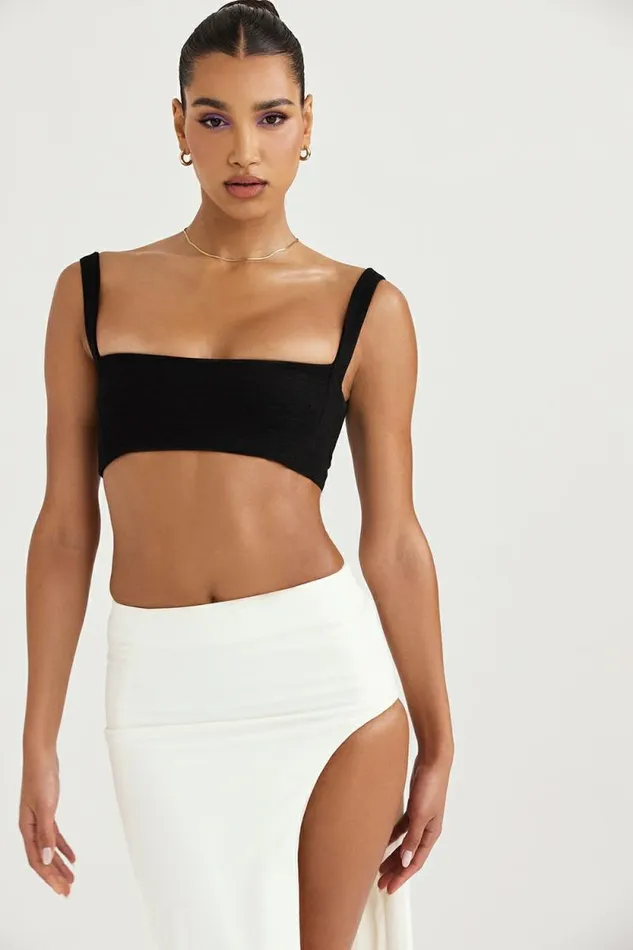 House Of CB Luciana Black Pleated Bandeau Top Women Tops