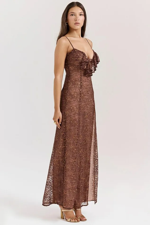 House Of CB Lucianna Espresso Lace Maxi Dress Women Dresses House Of CB Lucianna Espresso Lace Maxi Dress Women Dresses