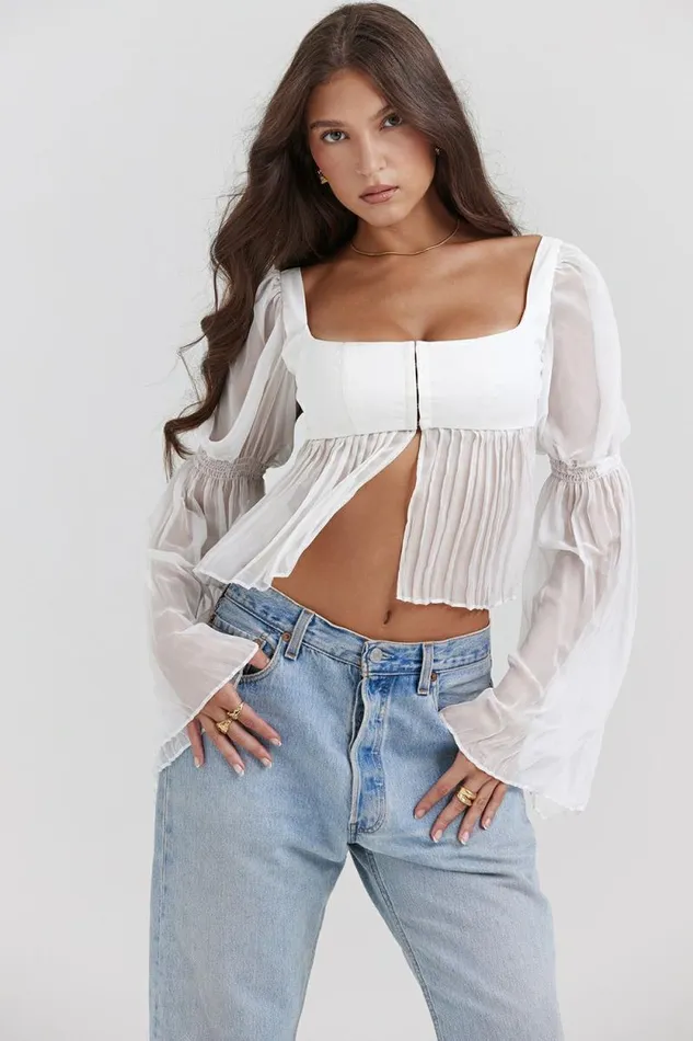 House Of CB Lucie White Pleated Top Women Corsets