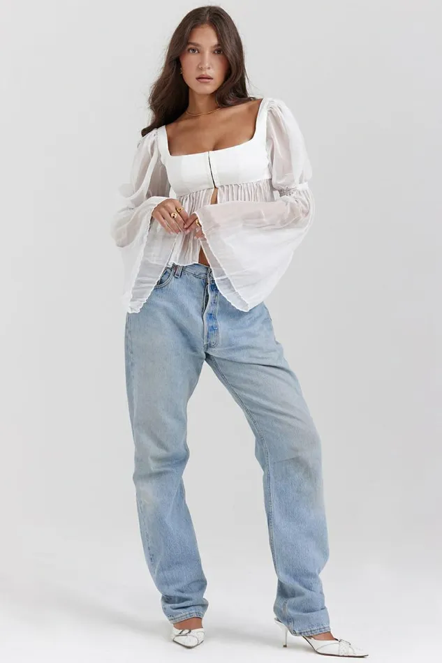 House Of CB Lucie White Pleated Top Women Corsets