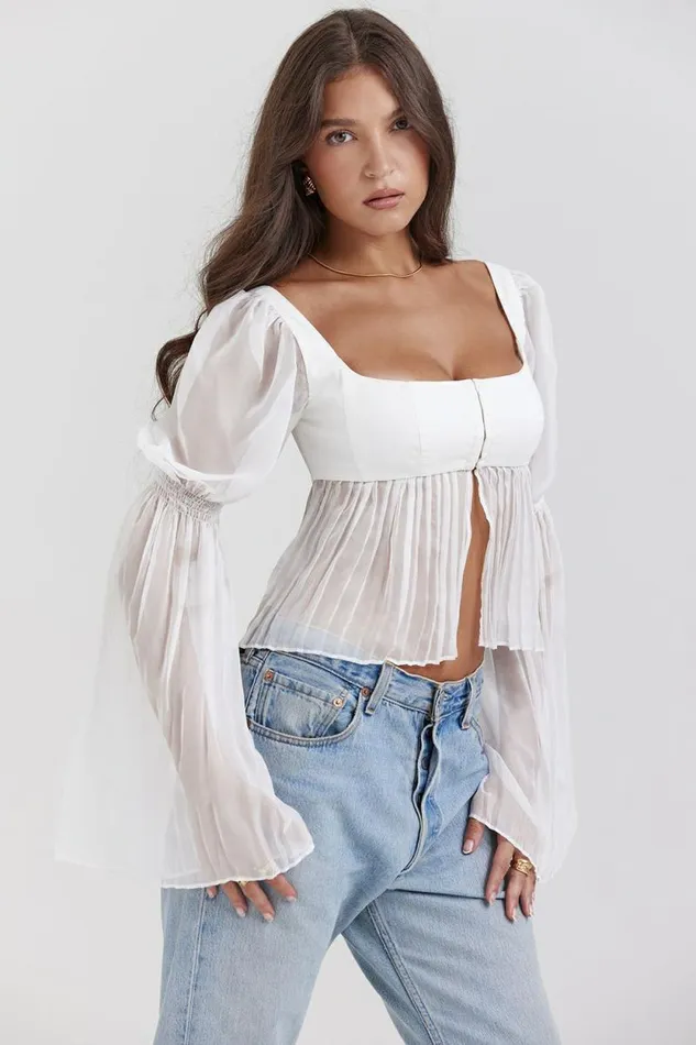 House Of CB Lucie White Pleated Top Women Corsets