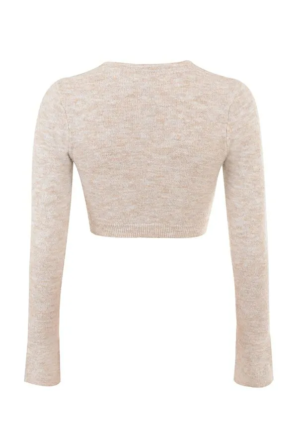 House Of CB Lulie Oatmeal Fluffy Knit Cropped Cardigan Women Tops House Of CB Lulie Oatmeal Fluffy Knit Cropped Cardigan Women Tops