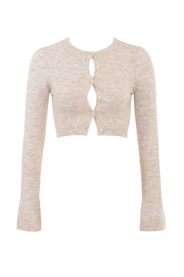 House Of CB Lulie Oatmeal Fluffy Knit Cropped Cardigan Women Tops House Of CB Lulie Oatmeal Fluffy Knit Cropped Cardigan Women Tops