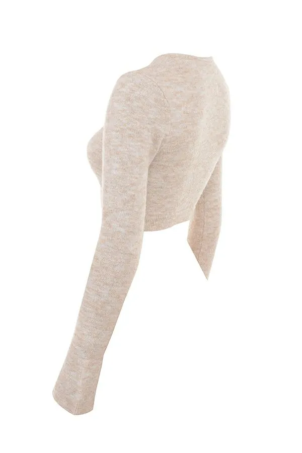 House Of CB Lulie Oatmeal Fluffy Knit Cropped Cardigan Women Tops House Of CB Lulie Oatmeal Fluffy Knit Cropped Cardigan Women Tops