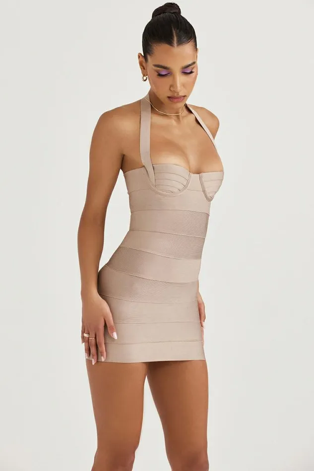House Of CB Maliha Latte Bandage Mini Dress Women Dresses House Of CB Maliha Latte Bandage Mini Dress Women Dresses