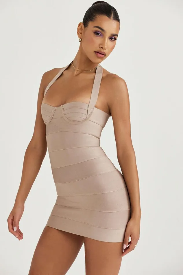 House Of CB Maliha Latte Bandage Mini Dress Women Dresses House Of CB Maliha Latte Bandage Mini Dress Women Dresses