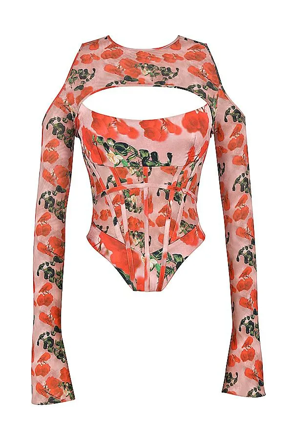 House Of CB Malina Rose Print Cutout Corset Top Women Corsets House Of CB Malina Rose Print Cutout Corset Top Women Corsets