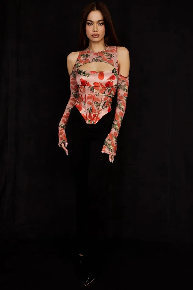 House Of CB Malina Rose Print Cutout Corset Top Women Corsets House Of CB Malina Rose Print Cutout Corset Top Women Corsets