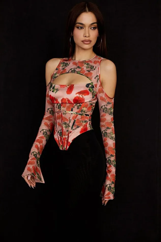 House Of CB Malina Rose Print Cutout Corset Top Women Corsets House Of CB Malina Rose Print Cutout Corset Top Women Corsets