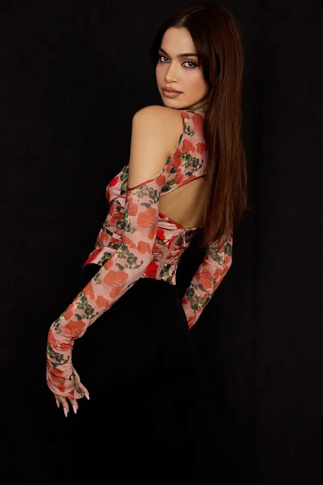 House Of CB Malina Rose Print Cutout Corset Top Women Corsets House Of CB Malina Rose Print Cutout Corset Top Women Corsets