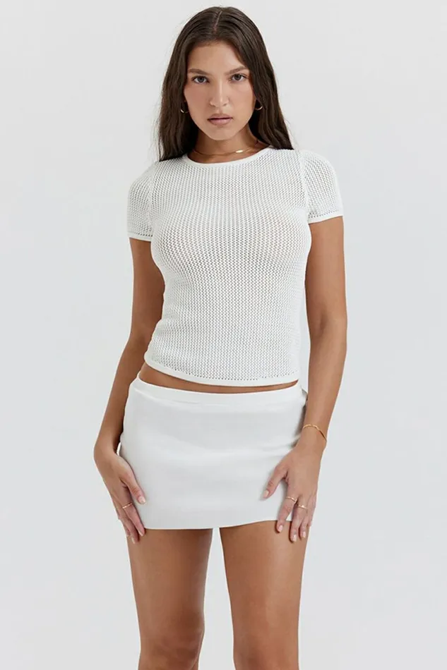 House Of CB Mariella White Knit Mini Skirt Women Bottoms