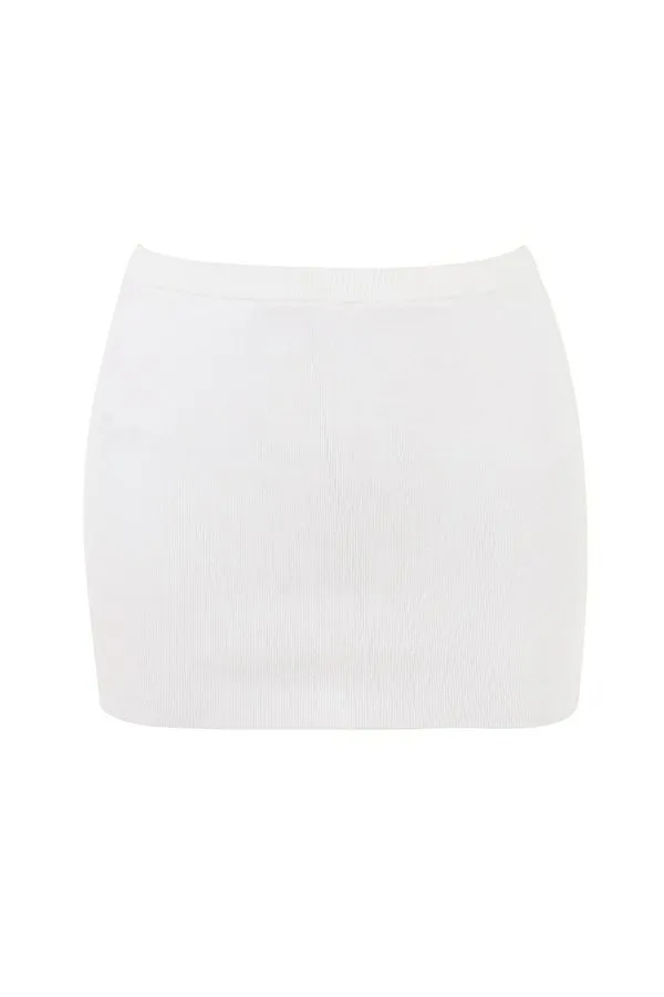House Of CB Mariella White Knit Mini Skirt Women Bottoms