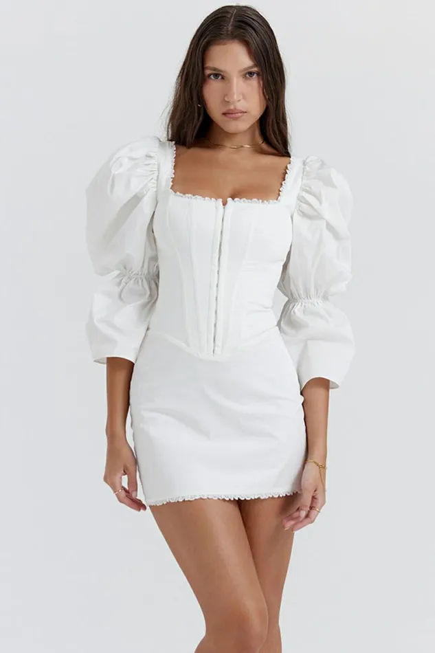 House Of CB Matilda White Puff Sleeve Corset Dress Women Dresses