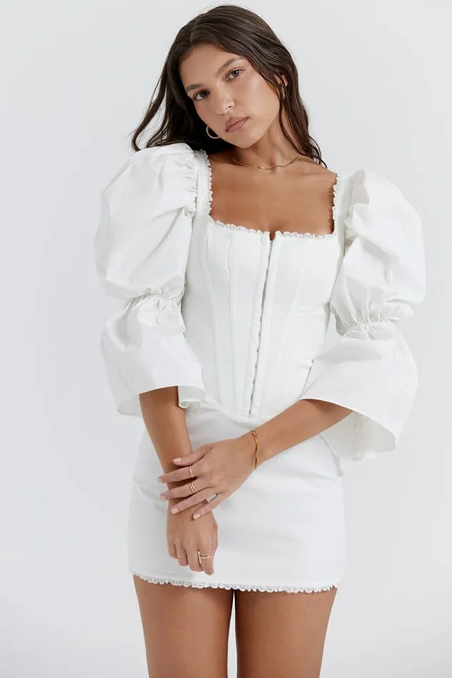 House Of CB Matilda White Puff Sleeve Corset Dress Women Dresses