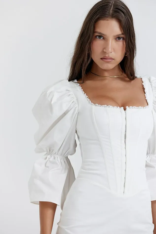House Of CB Matilda White Puff Sleeve Corset Dress Women Dresses