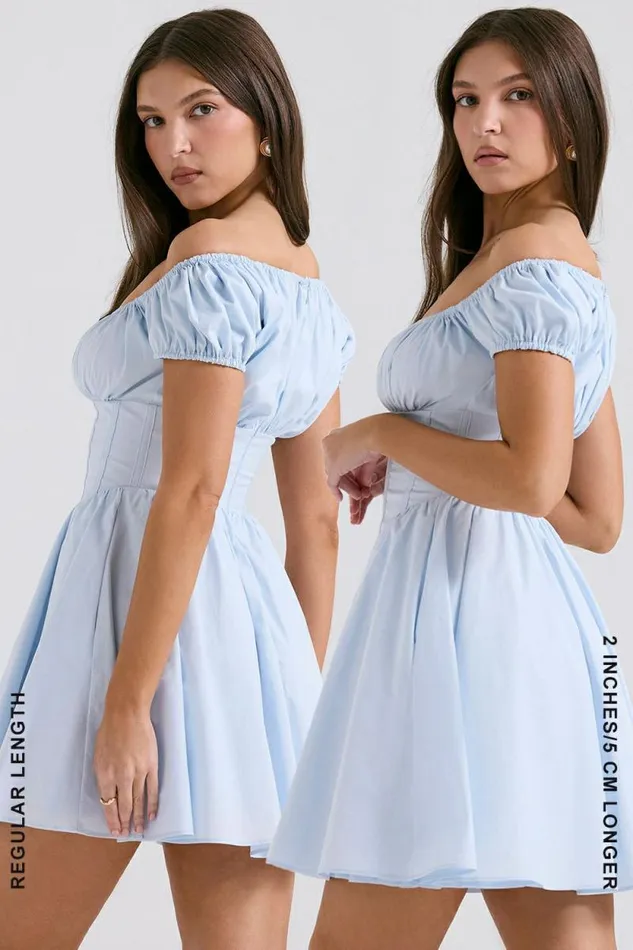 House Of CB Nala Soft Blue Cotton Gathered Mini Dress Women Dresses House Of CB Nala Soft Blue Cotton Gathered Mini Dress Women Dresses