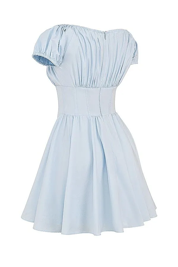 House Of CB Nala Soft Blue Cotton Gathered Mini Dress Women Dresses House Of CB Nala Soft Blue Cotton Gathered Mini Dress Women Dresses