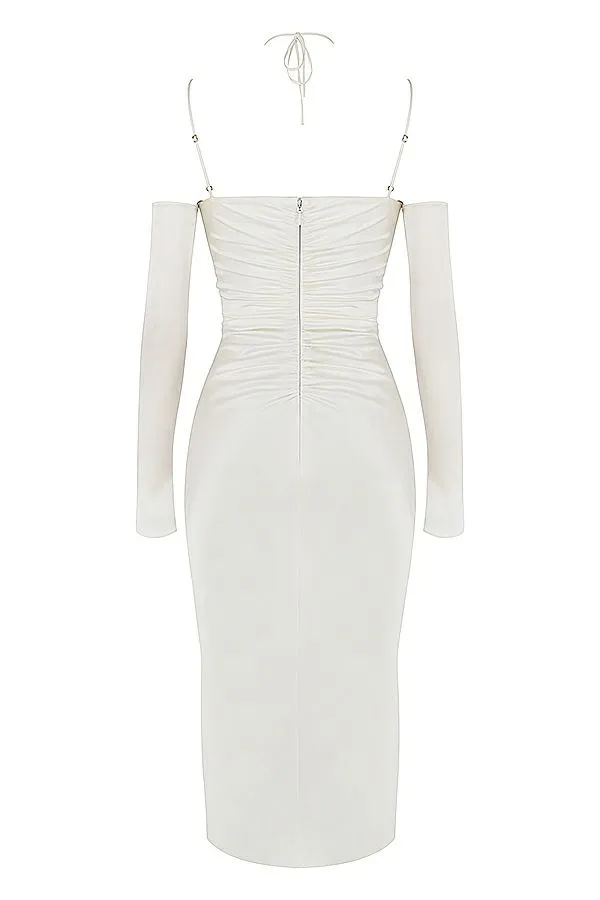 House Of CB Nanoushka Ivory Satin Midi Dress Women Dresses