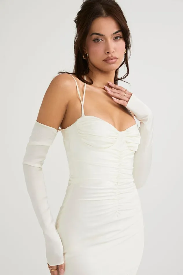 House Of CB Nanoushka Ivory Satin Midi Dress Women Dresses