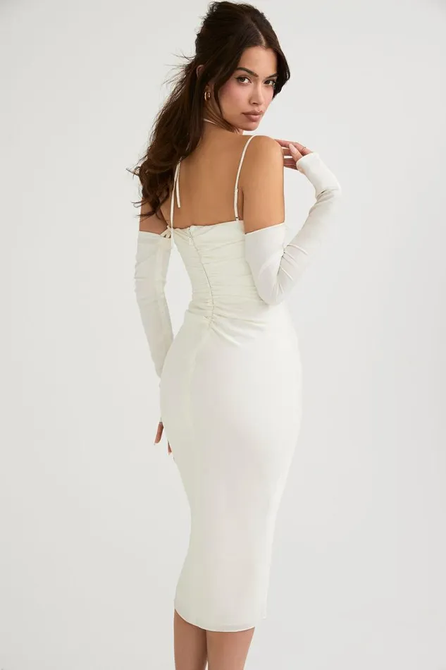 House Of CB Nanoushka Ivory Satin Midi Dress Women Dresses